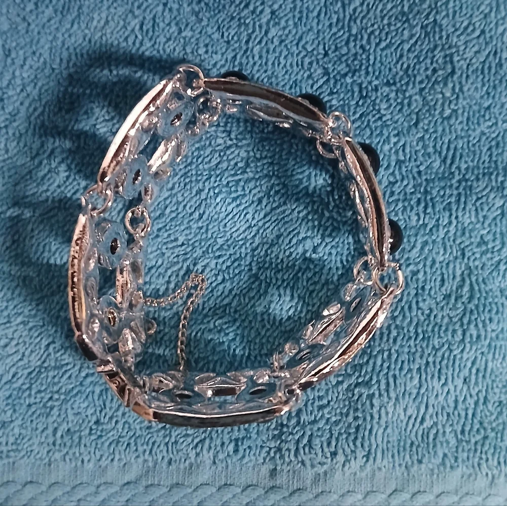 Elegant Silver and Black Crystal Bracelet